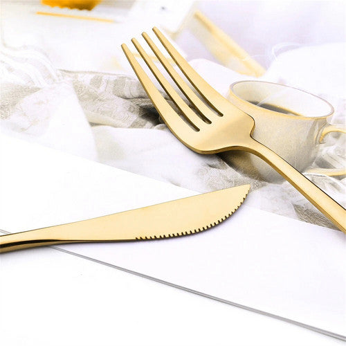 Dining Set: 24pc Elegant Stainless Steel Gold Flatware Set Classic Knife Fork Spoon Gift Set