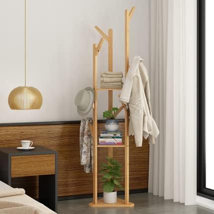 Coat Racks: Clothes Garment Coat Rack Stand Bamboo Hanger Bag Hat Hook Holder Tree Shelf AU