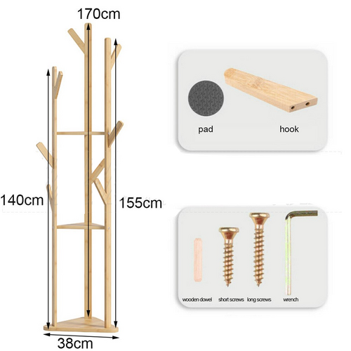 Coat Racks: Clothes Garment Coat Rack Stand Bamboo Hanger Bag Hat Hook Holder Tree Shelf AU