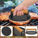 Kitchen Utensils: 7" Heavy Duty Burger Press W/ Solid Wood Handle for Meat Smasher Hamburger Steak