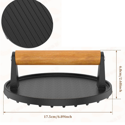 Kitchen Utensils: 7" Heavy Duty Burger Press W/ Solid Wood Handle for Meat Smasher Hamburger Steak