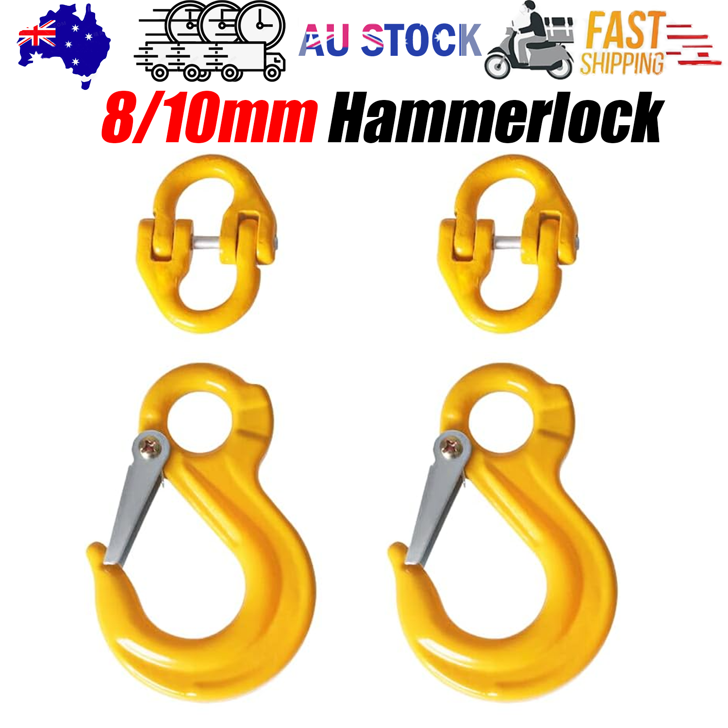 Caravan Accessories: 8/10mm Hammerlock +Eye Sling Hook Safety Chain Caravan Trailer connecting Extend