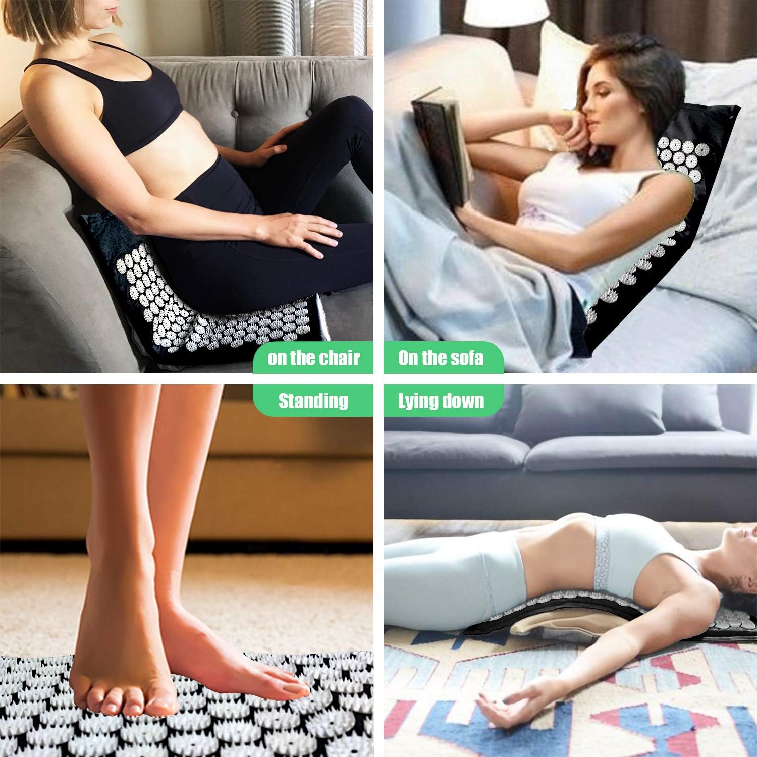 Yoga & Pilates: Black Massage Acupressure Mat Yoga Sit Lying Mats Pain Stress Soreness Relax AU NEW