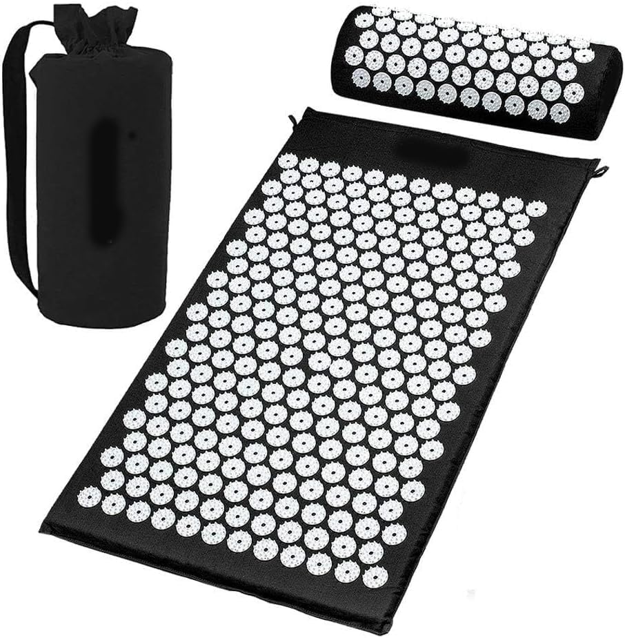 Yoga & Pilates: Black Massage Acupressure Mat Yoga Sit Lying Mats Pain Stress Soreness Relax AU NEW