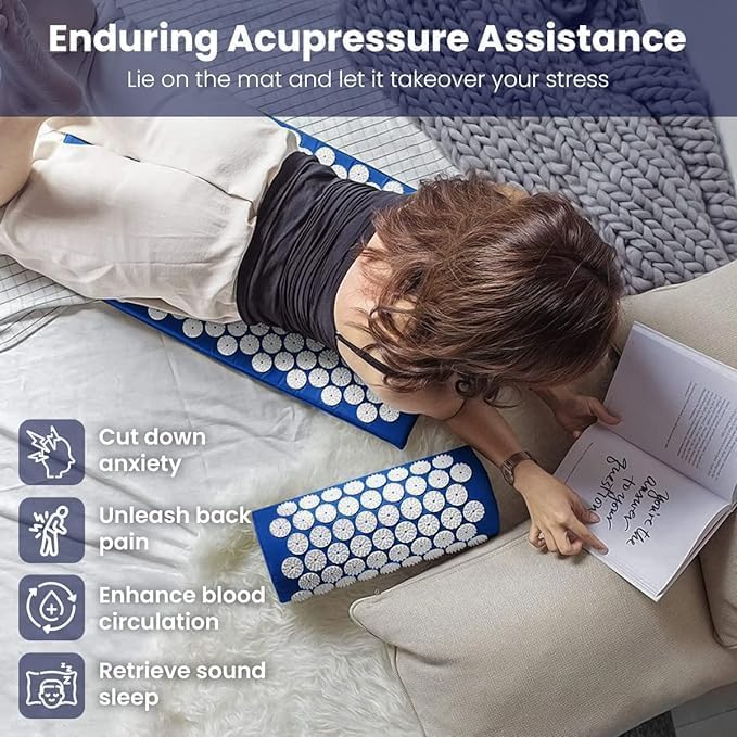 Yoga & Pilates: Blue Massage Acupressure Mat Yoga Sit Lying Mats Pain Stress Soreness Relax AU NEW