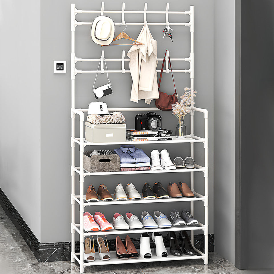 Shoe Rack Storage Cabinet Coat Hat Stand Metal Shelves 12 Pairs White 60CM