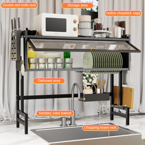 85CM Over The Sink Dish Drying Rack Carbon Steel Space Saving Above for Kitchen