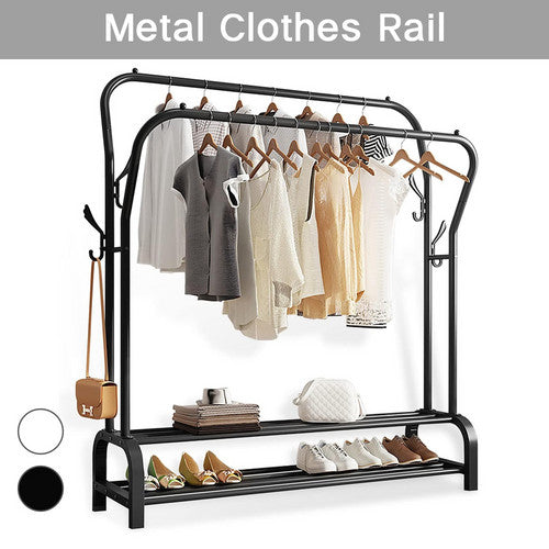 Black Heavy Duty Metal Double Clothes Rail Rack Garment Hanging Shoe Storage Shelf AU