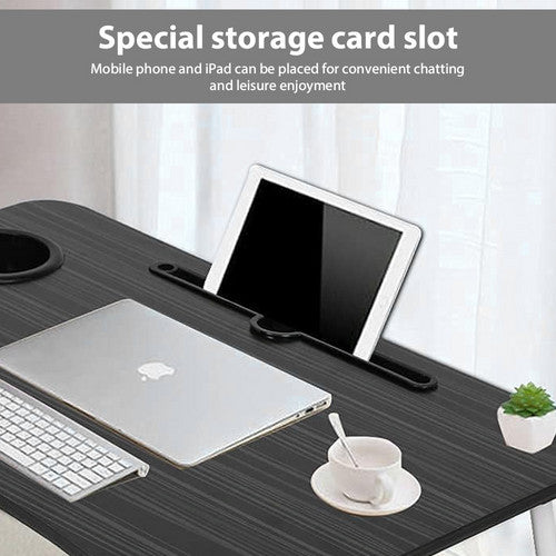 Black Laptop Stand Table Foldable Desk Computer Study Bed Adjustable Cup Slot Tray