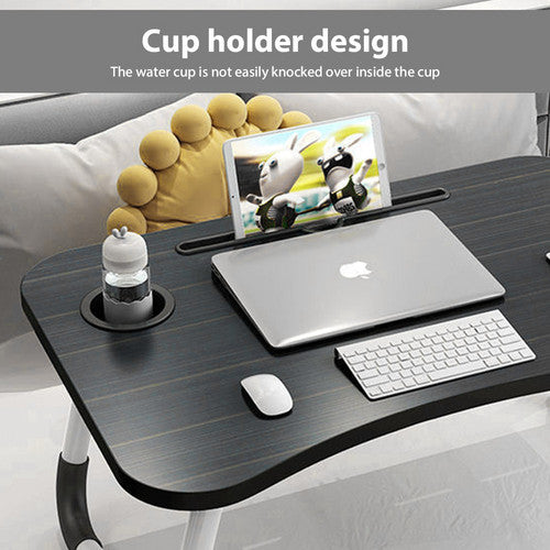 Black Laptop Stand Table Foldable Desk Computer Study Bed Adjustable Cup Slot Tray