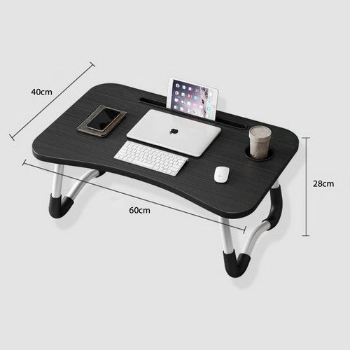 Black Laptop Stand Table Foldable Desk Computer Study Bed Adjustable Cup Slot Tray
