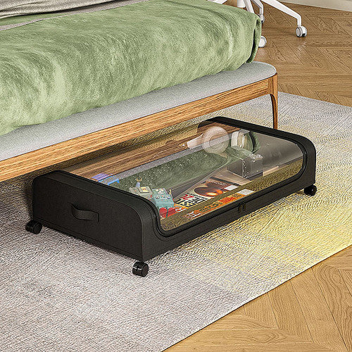 Black Square Under-Bed Storage Rack with Wheels Sturdy Easy to Move for Bedroom AU