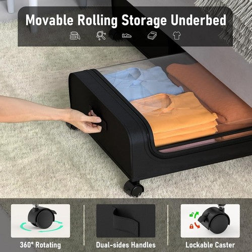 Black Square Under-Bed Storage Rack with Wheels Sturdy Easy to Move for Bedroom AU