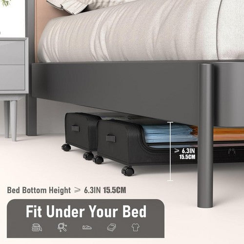 Black Square Under-Bed Storage Rack with Wheels Sturdy Easy to Move for Bedroom AU