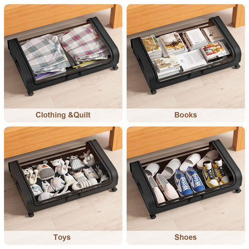 Black Square Under-Bed Storage Rack with Wheels Sturdy Easy to Move for Bedroom AU