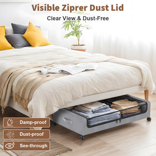 Gray Square Under-Bed Storage Rack with Wheels Sturdy Easy to Move for Bedroom AU