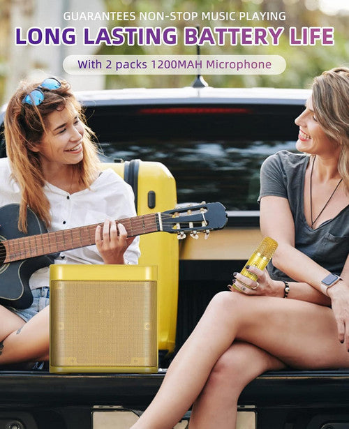 Gold Karaoke Machine with 2 Wireless Microphones Bluetooth-Compatible 5.0 for Parties