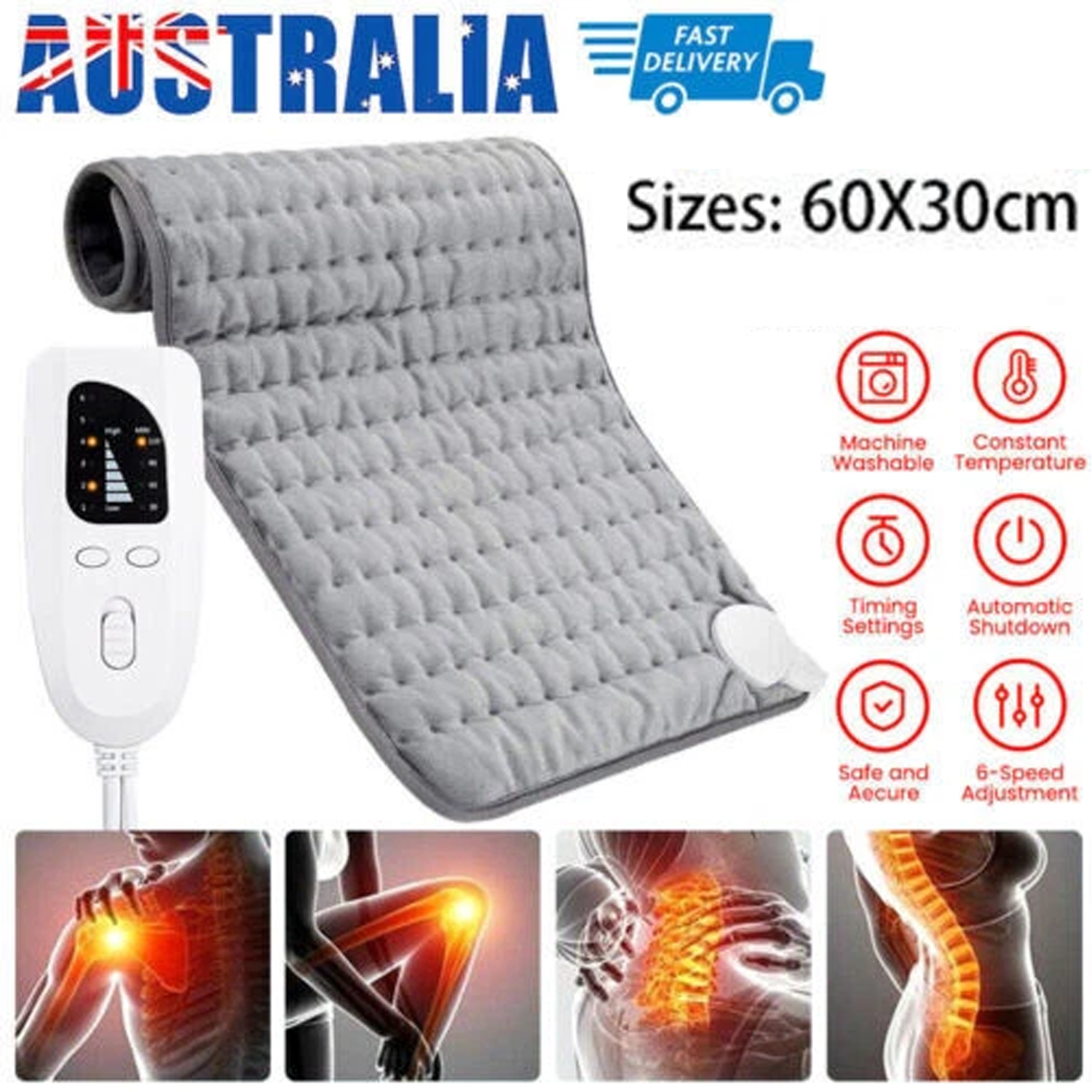 Electric Heat Pad Adjustable Heating Mat Warmer Blanket Back Pain Relief 60x30cm