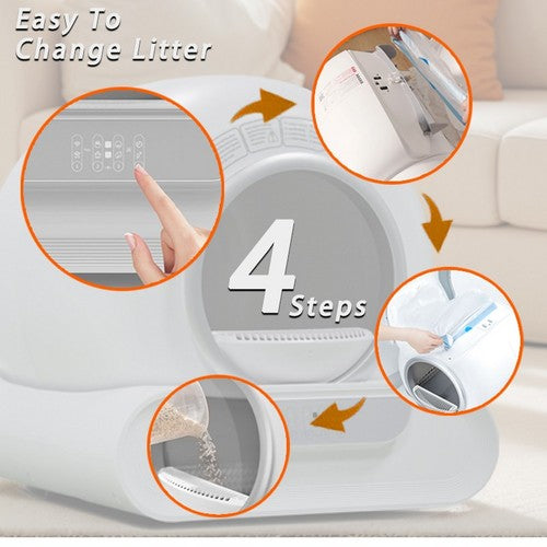65L Remote Control Automatic Self Cleaning Cat Litter Box Smart App Easy-Clean