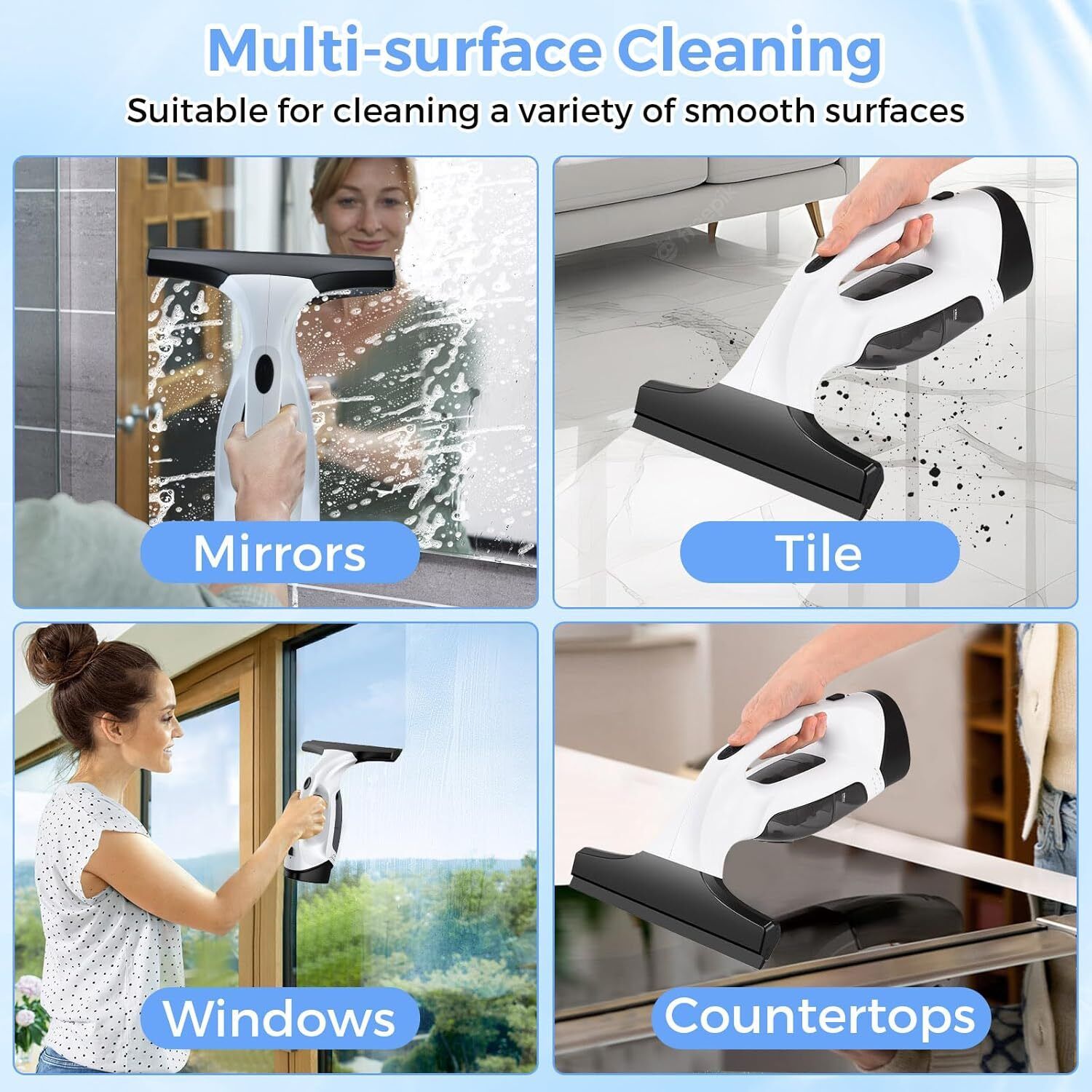 150ml Cordless Window Vacuum Cleaner Set for Windows Tiles Mirrors Shower Home