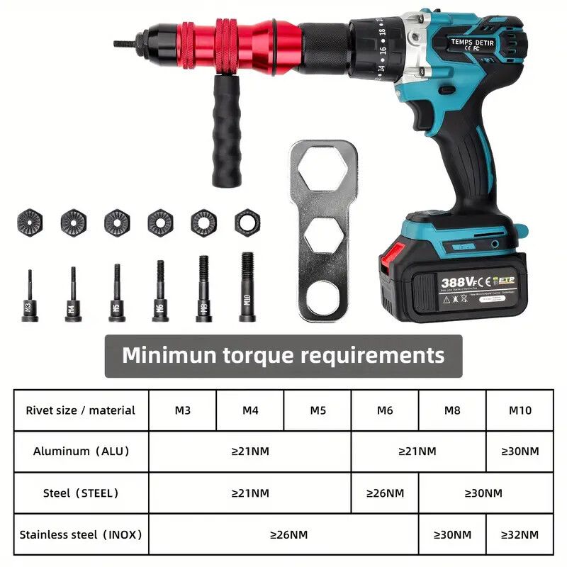 Professional Electric Drill Tool Rivet Rivnut Nut Gun Adapter Insert Tool M3-M10