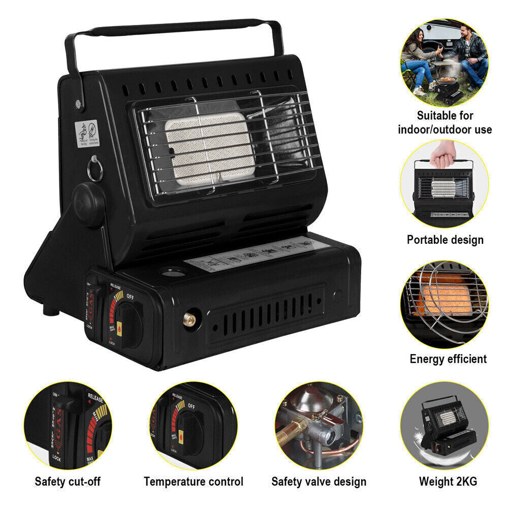 Portable Camping Gas Heater Outdoor Heating Stove Gas Baking Hunting Warmer AU black