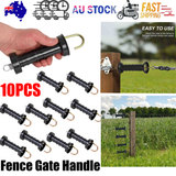 10x Electric Fence Gate Handle Compact Insulated Spring Handles with Hook Black