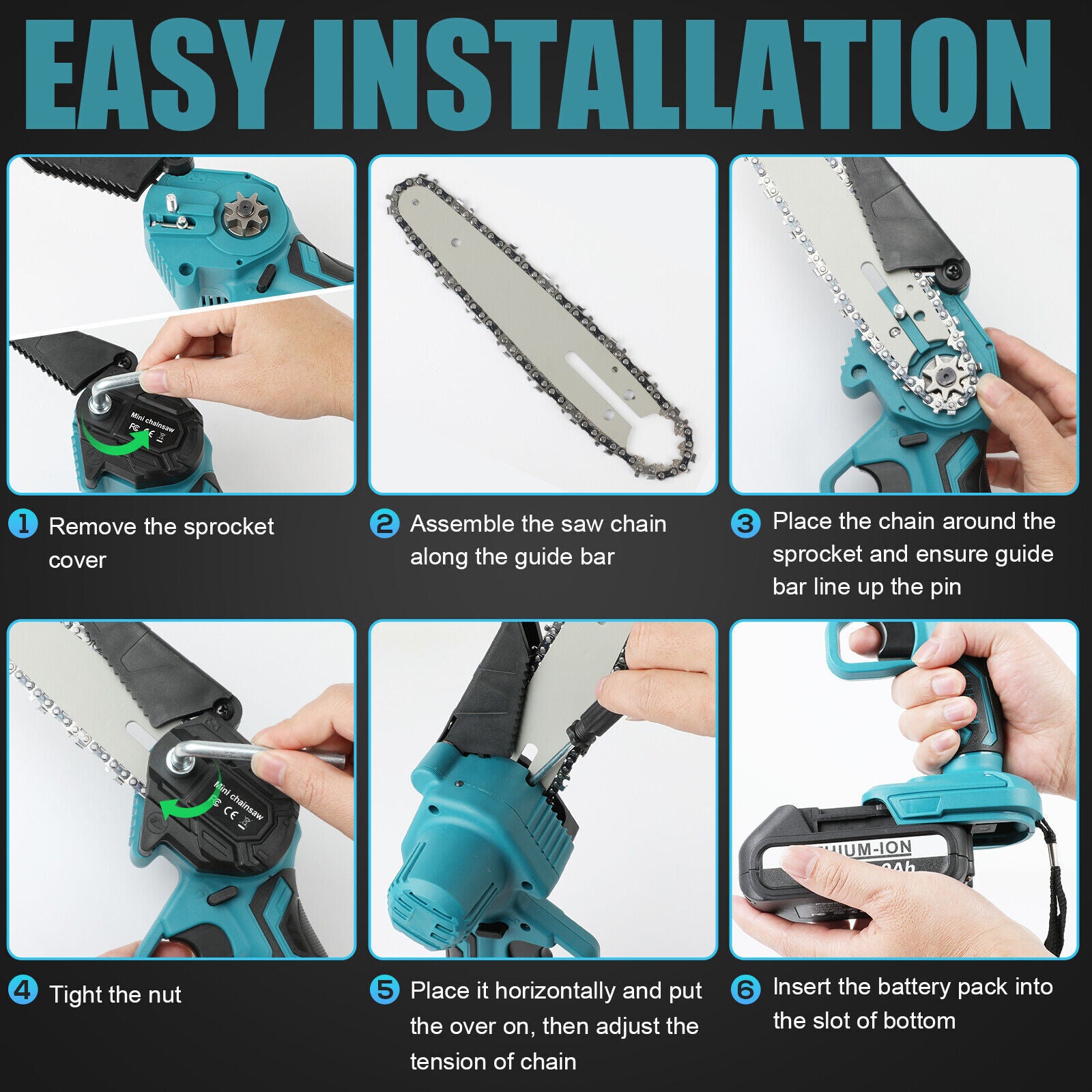 6" Mini Cordless Electric Chainsaw 2X Battery-Powered Wood Cutter Rechargeable