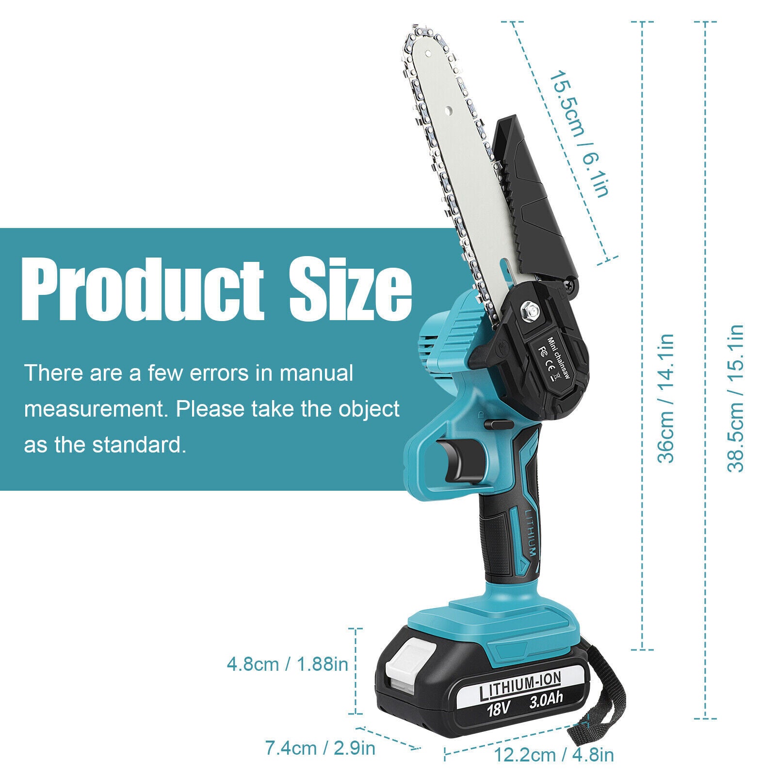 6" Mini Cordless Electric Chainsaw 2X Battery-Powered Wood Cutter Rechargeable