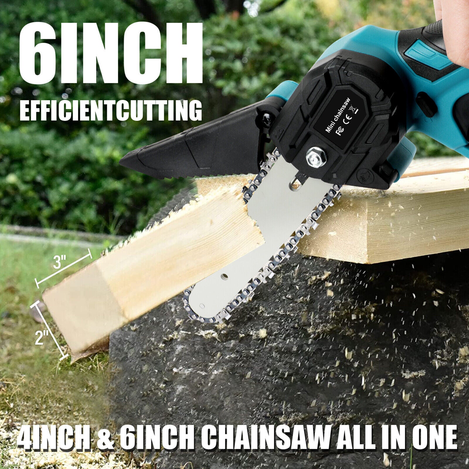 6" Mini Cordless Electric Chainsaw 2X Battery-Powered Wood Cutter Rechargeable