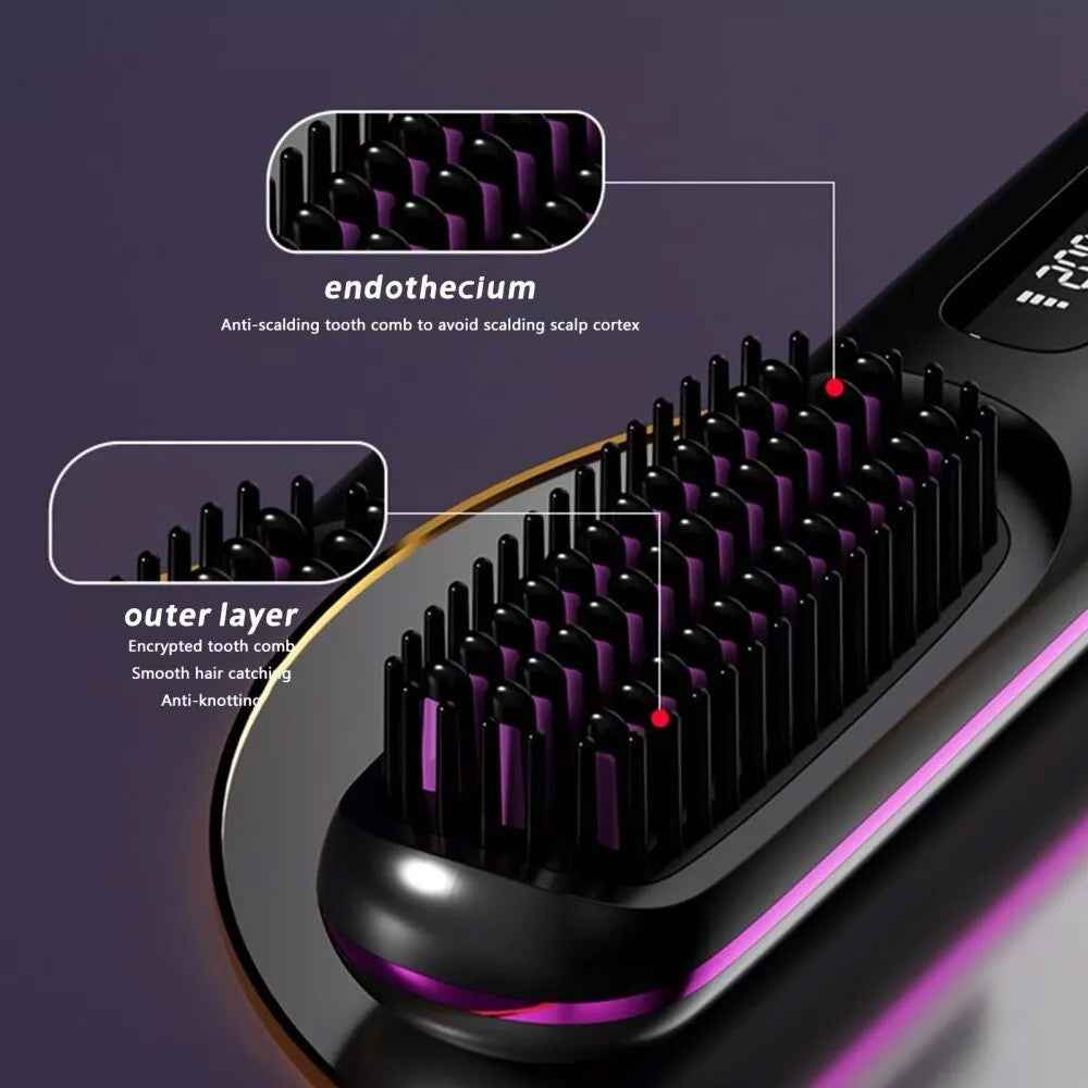 Black Hair Straightener Brush Travel Mini Rechargeable Hair Styler Fast Heating