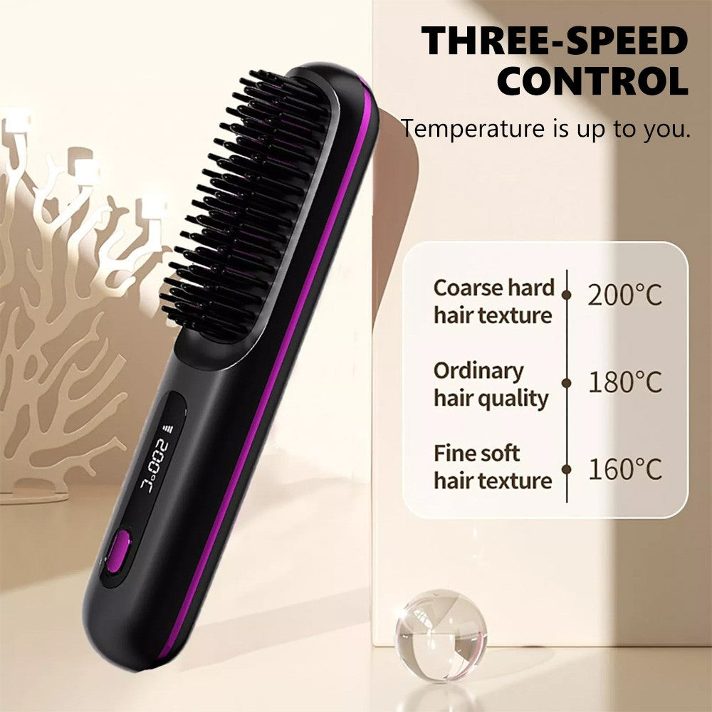 Black Hair Straightener Brush Travel Mini Rechargeable Hair Styler Fast Heating