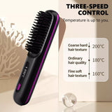 Black Hair Straightener Brush Travel Mini Rechargeable Hair Styler Fast Heating