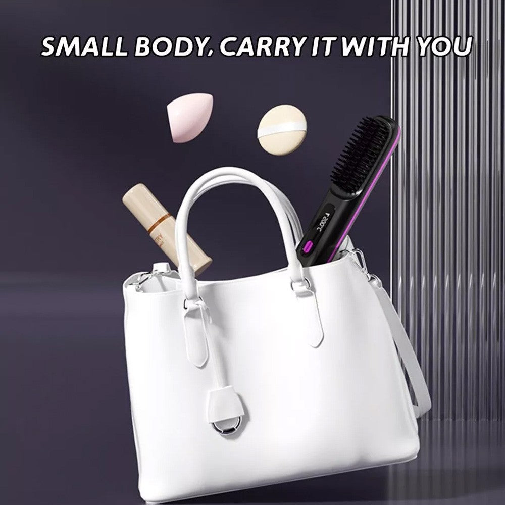 Black Hair Straightener Brush Travel Mini Rechargeable Hair Styler Fast Heating