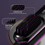 Pink Hair Straightener Brush Travel Mini Rechargeable Hair Styler Fast Heating