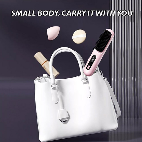 Pink Hair Straightener Brush Travel Mini Rechargeable Hair Styler Fast Heating