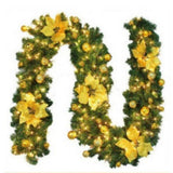 Gloden 9FT Xmas Christmas Garland Artificial Wreath with LED Lights Stairs Home Rattan