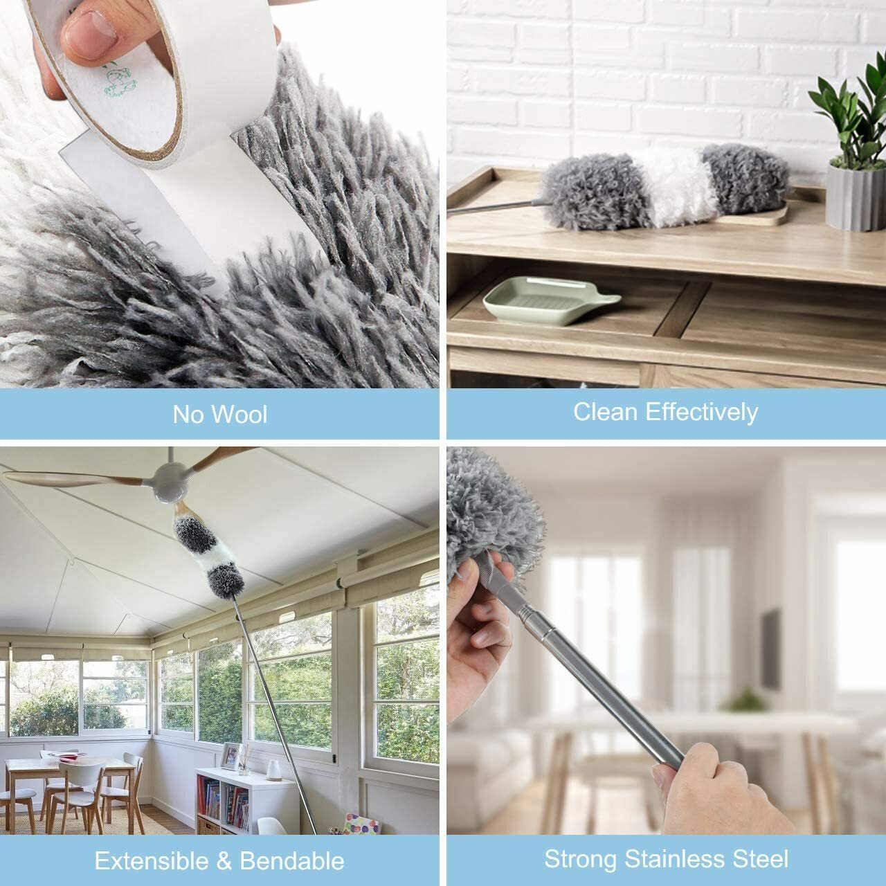 2PCS Duster Extendable Telescopic Microfibre Duster with Stainless Steel Pole