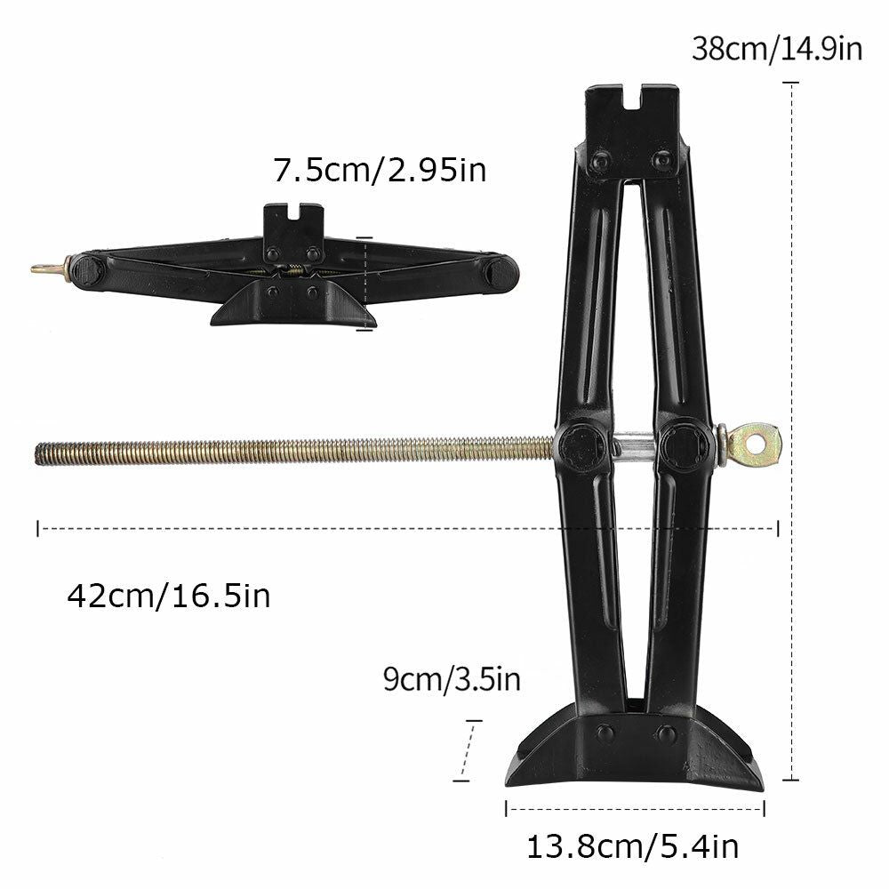 2 T Scissor Jack Car Van Wind Up Tyre Lift Chrome Crank Handle Emergency Tool