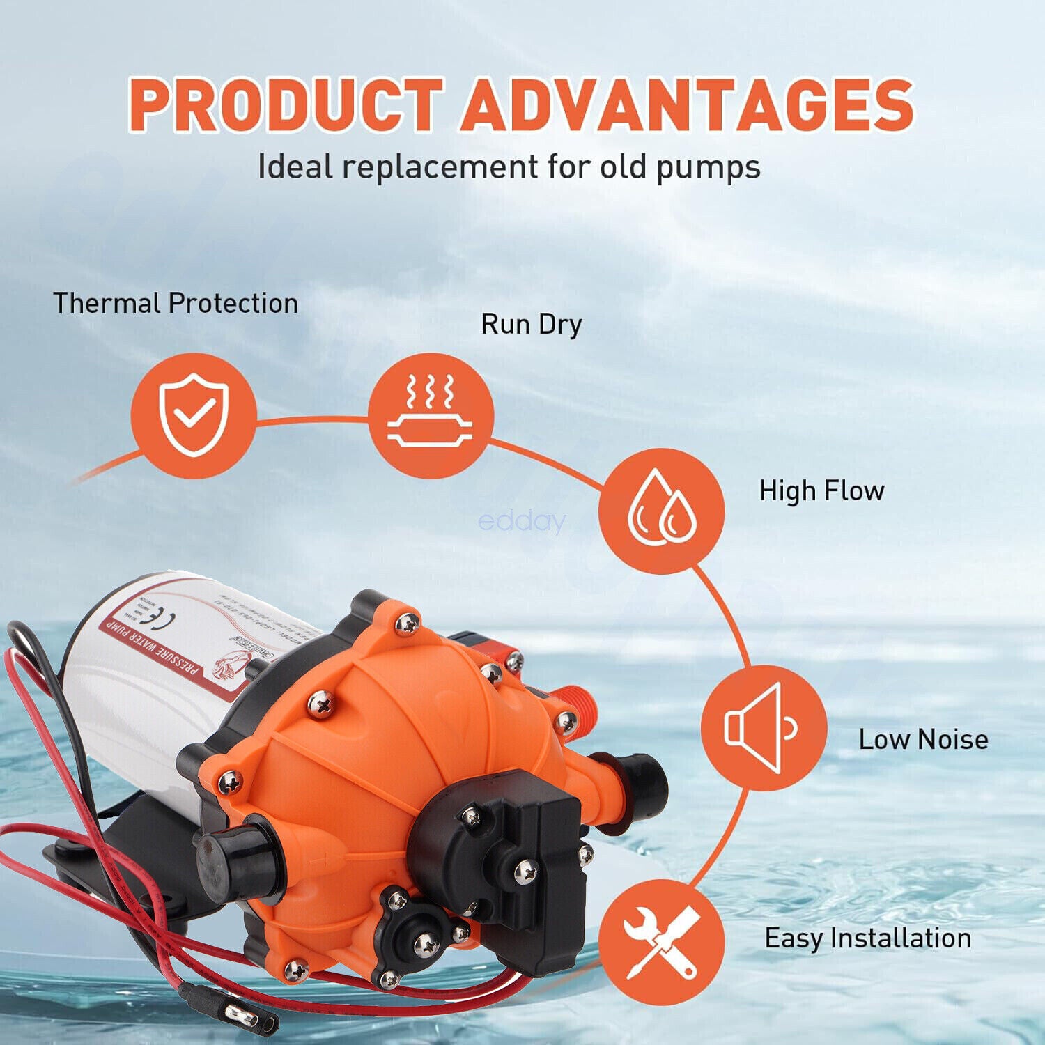 Sewage Pumps: 6.6GPM Washdown Pump Kit 12V Wash Pump w/ Hose Nozzle For Caravan RV Marine Boat