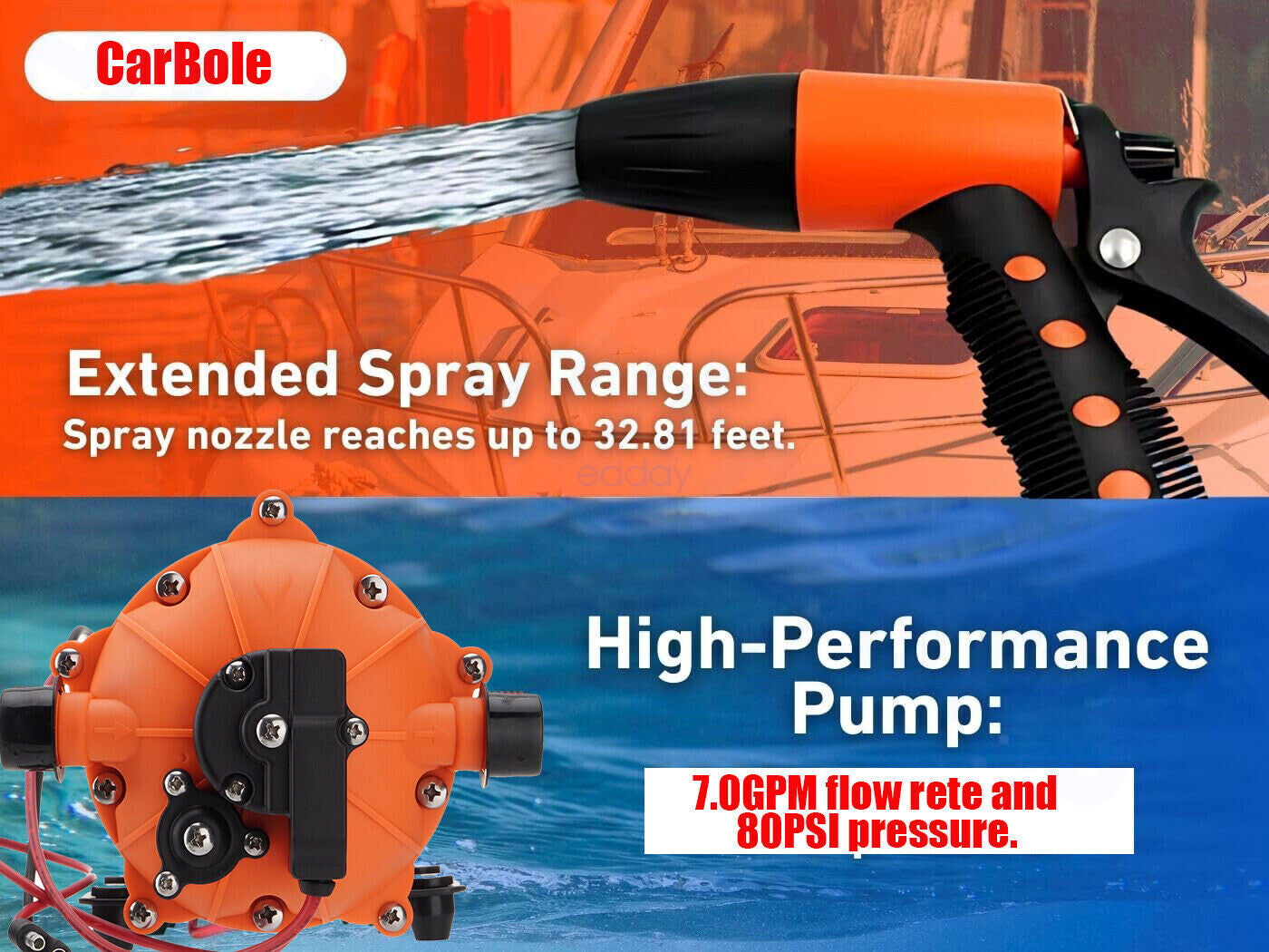 Sewage Pumps: 6.6GPM Washdown Pump Kit 12V Wash Pump w/ Hose Nozzle For Caravan RV Marine Boat