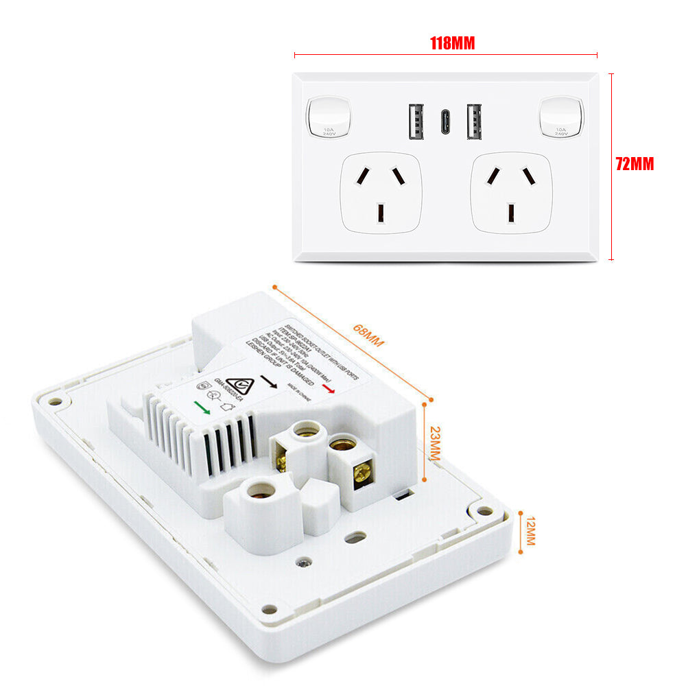 Speciality Appliances: 5PCS Double Power Point Dual USB+Type-C GPO Fast Charge 3.6 amp Wall Outlet