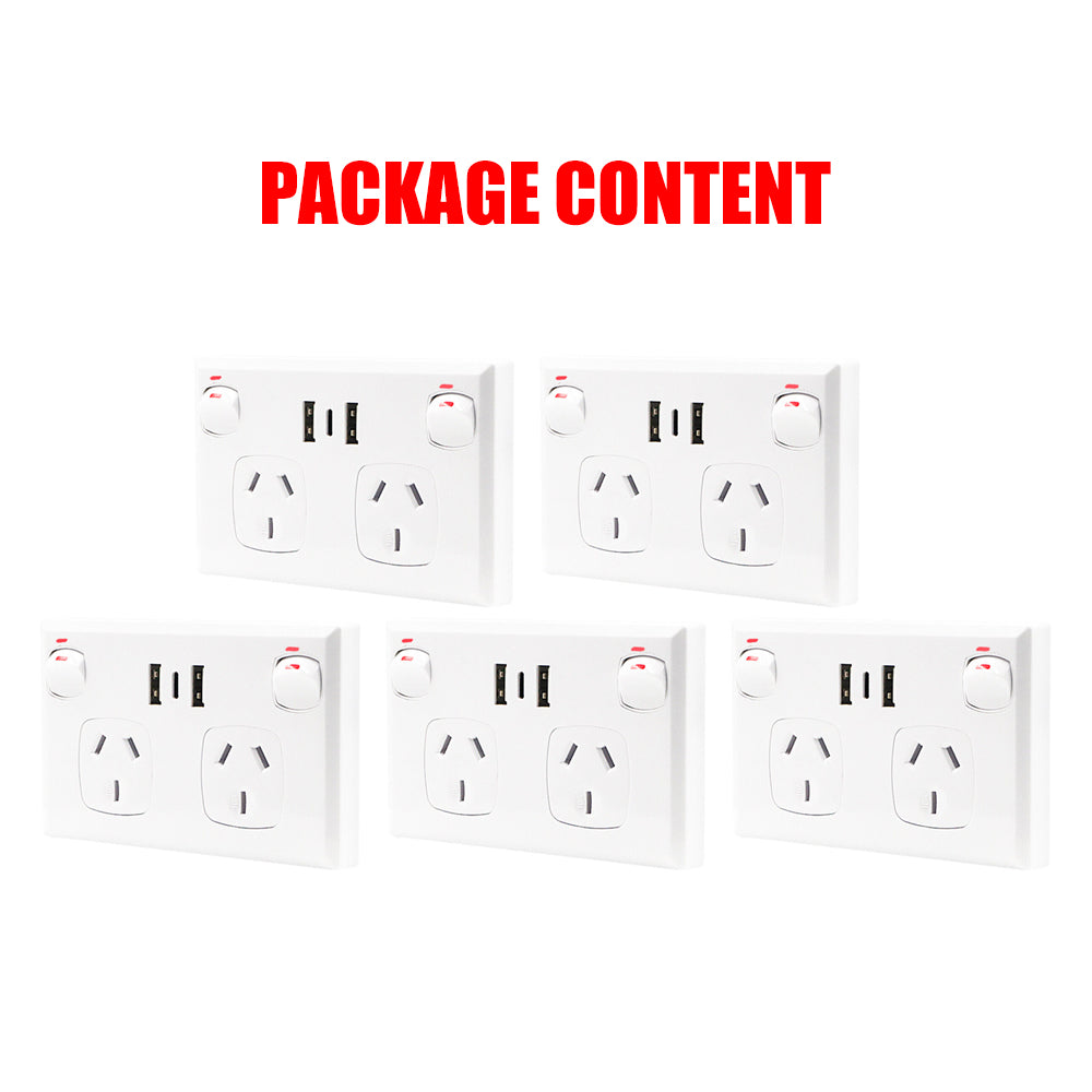 Speciality Appliances: 5PCS Double Power Point Dual USB+Type-C GPO Fast Charge 3.6 amp Wall Outlet