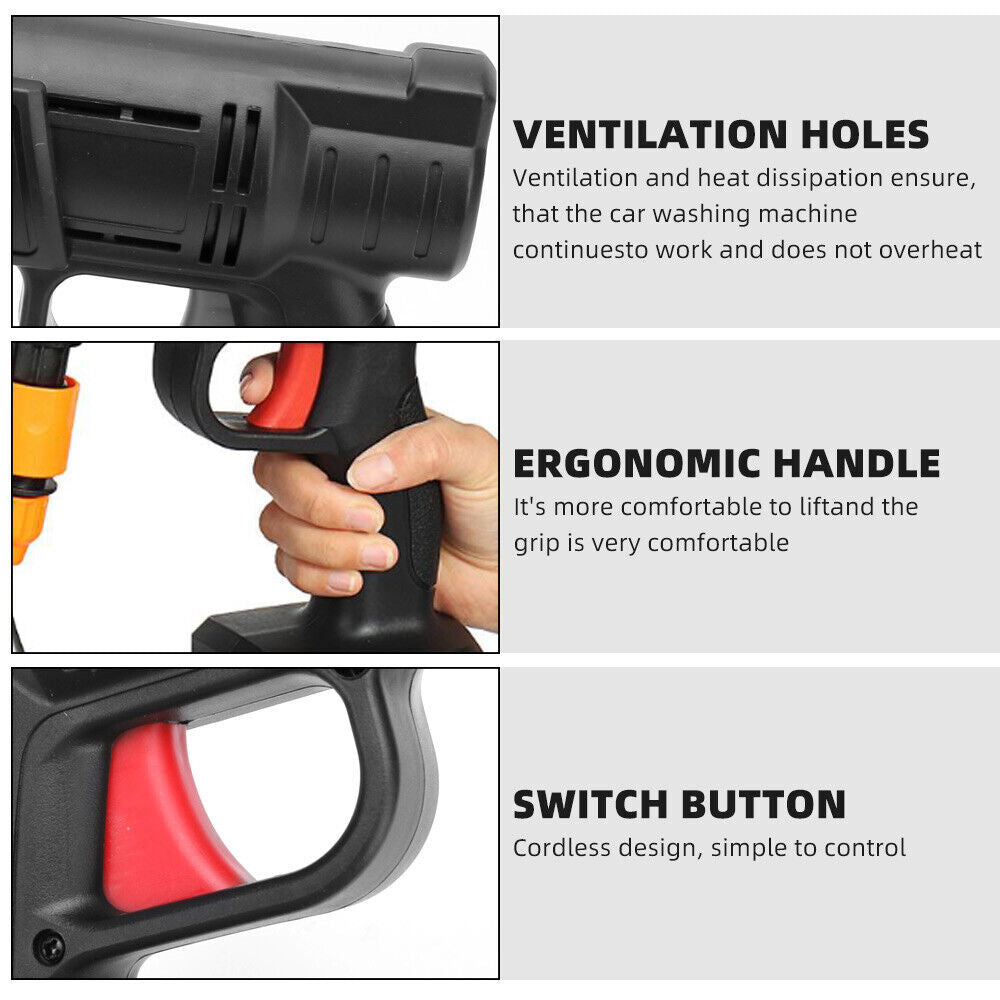 Automotive Cleaning: Electric Car Pressure Washer Cordless Spray Gun W/ 2 Battery Water Cleaner Tool
