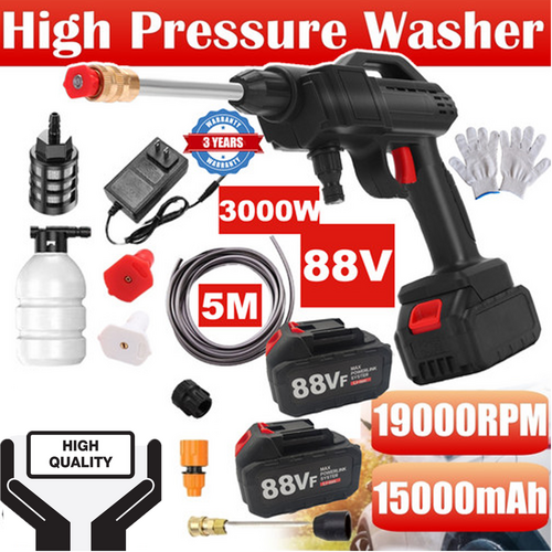 Automotive Cleaning: 88V Cordless Electric High Pressure Washer Water Spray Gun Car Cleaner 2 Battery