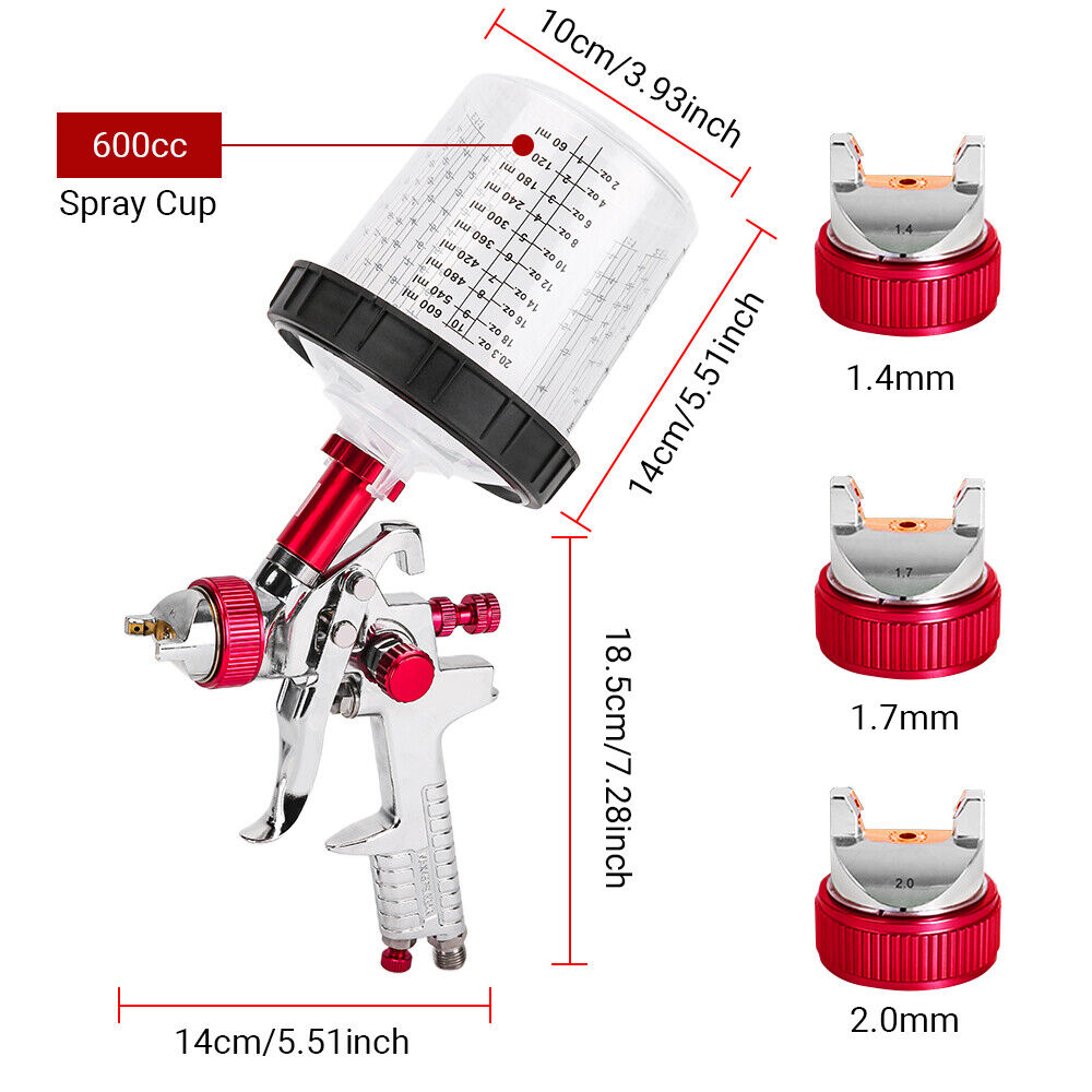 Caravan Accessories: Air HVLP Spray Gun Paint Gun 600CC Gravity Feed Cup 1.4mm 1.7mm 2mm Tip AU Stock