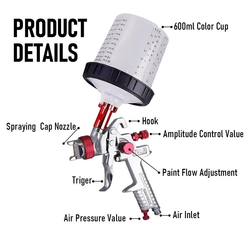 Caravan Accessories: Air HVLP Spray Gun Paint Gun 600CC Gravity Feed Cup 1.4mm 1.7mm 2mm Tip AU Stock