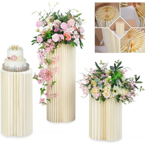 Other Wedding Decorations: 3 PCS Carboard Round Plinth Cylinder Pedestal Wedding Flower Display Stand