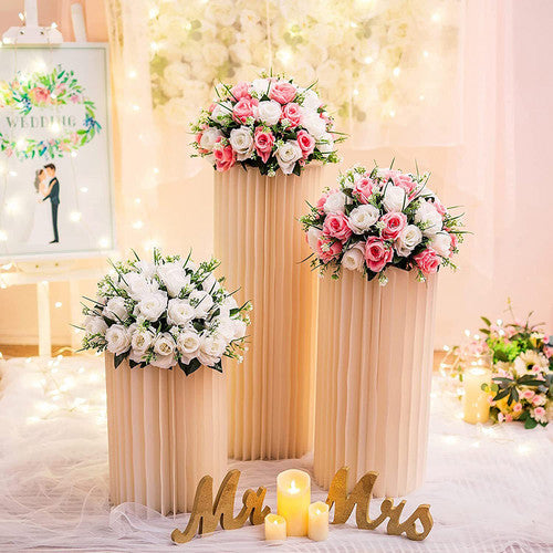 Other Wedding Decorations: 3 PCS Carboard Round Plinth Cylinder Pedestal Wedding Flower Display Stand