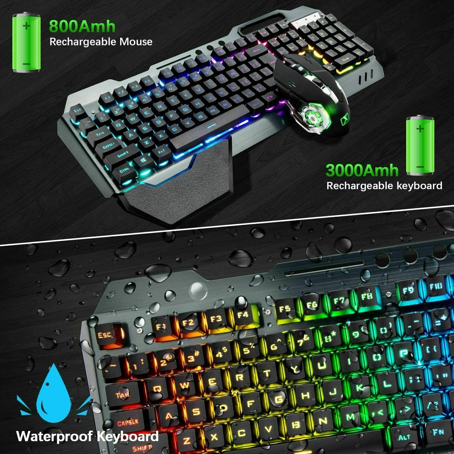 Keyboards & Accessories: 104 Keys Wireless Gaming Keyboard Mouse Set+Mouse Pad, RGB LED Backlit PC/Laptop Black-Rainbow